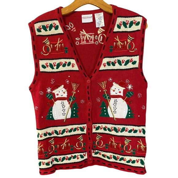 Vintage Bobbie Brooks Christmas Vest Small Snowman Embroidered Beaded holiday - Picture 2 of 8